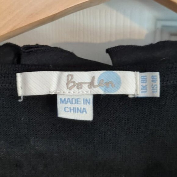 Boden Black Wool Dress Sz 4 V Neck Applique Trim Ruffle Sexy Goth Classic Chic - Picture 3 of 5